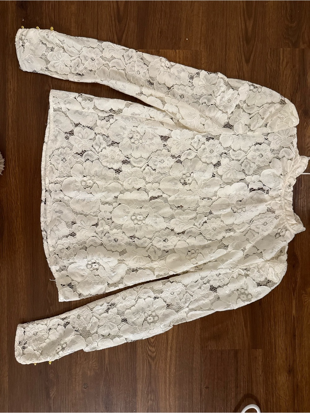 WAYF White Floral Lace Tie-Neck Blouse